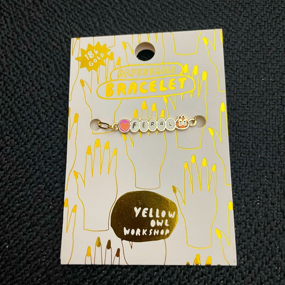 Yellow Owl Workshop adjustable enamel ’FERAL’ 18k gold gilt bracelet